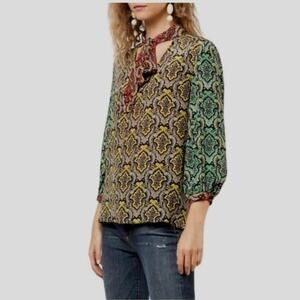 Alice & Olivia Women’s Sheila Blouson Sleeve Tie Neck Blouse Size Large